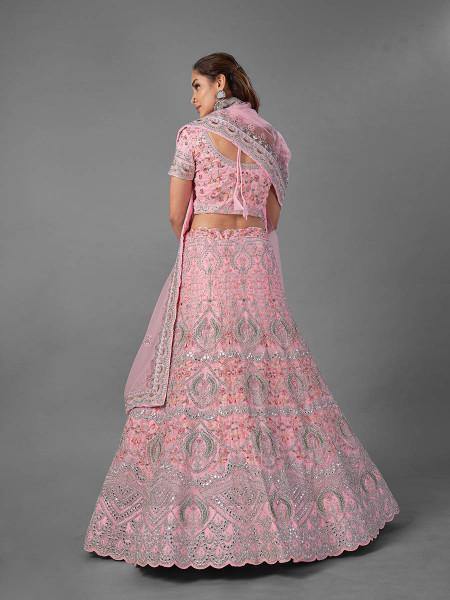 Myra Pink Heavy Embroidered Soft Net Bridal Lehenga Online Hot Sale