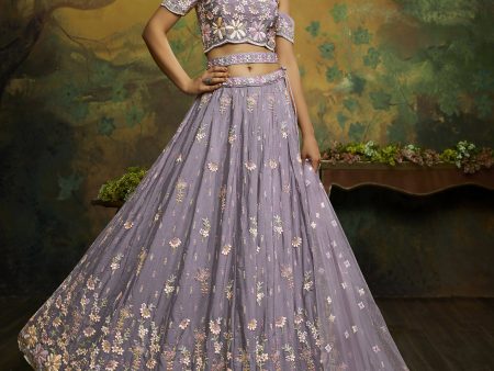 House of Panchhi Mauve Pure Georgette Sequins with heavy Zarkan embroidery Lehenga choli & Dupatta Online Sale