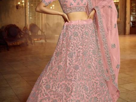 Myra Pink Soft Net Heavy Embroidered Lehenga Discount