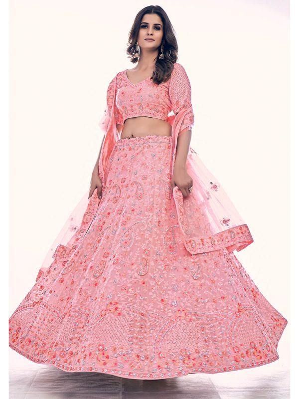 Myra Pink Soft Net Embroidered Designer Lehenga Choli on Sale