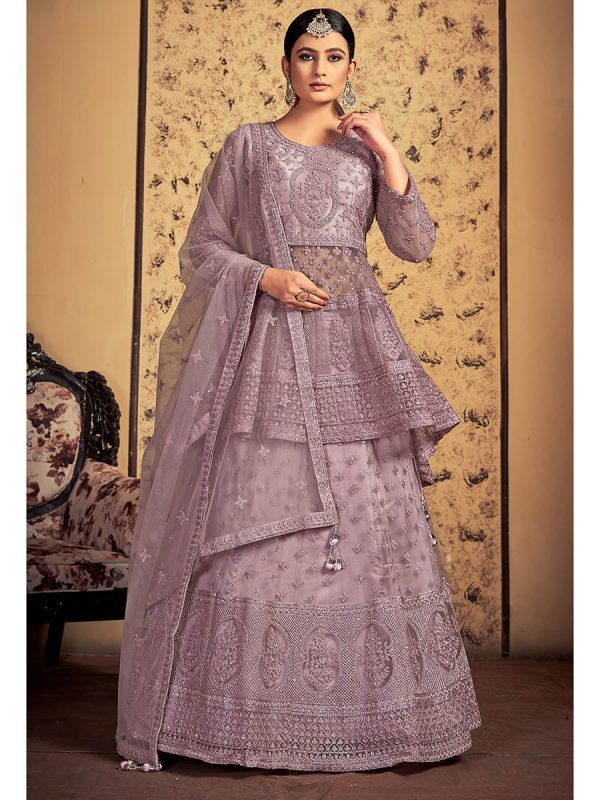 Myra Mauve Soft Net Heavy Embroidered Designer Lehenga Discount