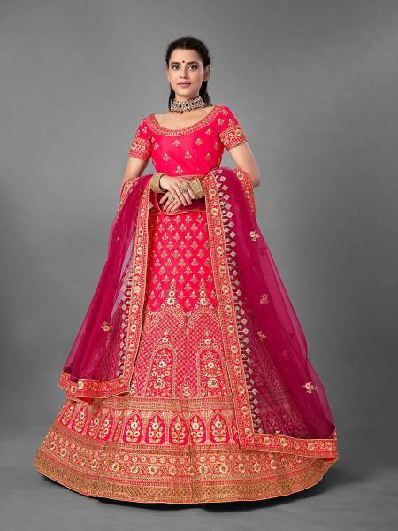 Myra Pink Heavy Embroidered Satin bridal Lehenga Supply