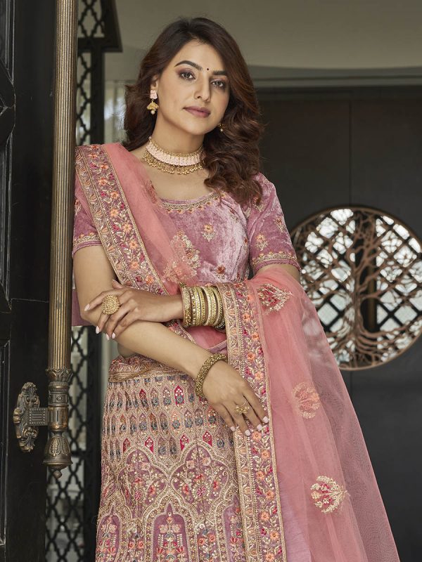 Myra Mauve Velvet Embroidered Designer Lehenga Sale