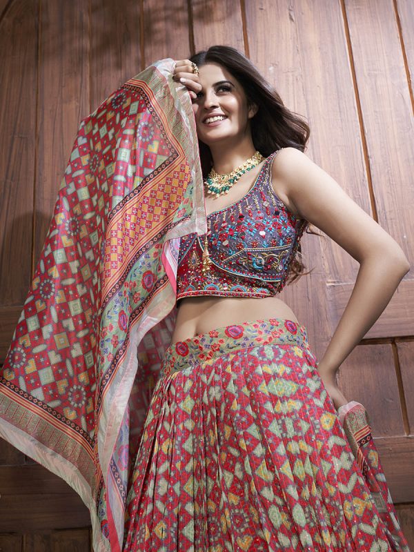 Myra Multicolor Silk and Chinon Embroidered Designer Lehenga Sale