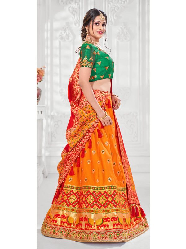 Myra Multicolour Jaquard Silk Designer Lehenga For Girls For Discount