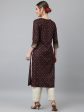 Khushal K Women Brown & Gold-Toned Ethnic Motifs Printed Straight Kurta on Sale