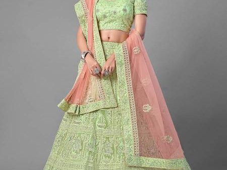 Myra Pista Heavy Embroidered Soft Net bridal Lehenga on Sale