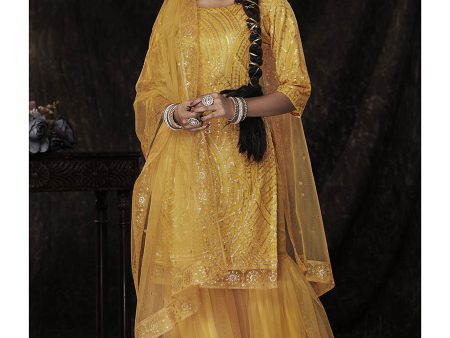 Myra Mustard Net Embroidered Sharara Suit Online now