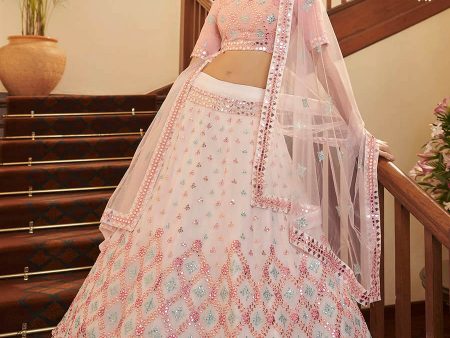 Myra Pearl White and Pink Georgette Embroidered Party Wear Lehenga on Sale