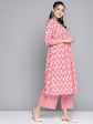 HERE&NOW Women Ethnic Motifs Printed Empire Pure Cotton Kurta With Palazzos on Sale