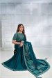 Teal Crepe satin silk Cord & Sequence Embroidered with Applique & Stone work Saree - Mohmanthan Majestica Supply