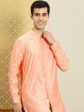 House of Pataudi Men Peach-Coloured Floral Embroidered A-Line Kurta on Sale