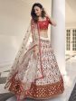 Myra White and Red Art Silk Heavy Embroidered Lehenga For Cheap