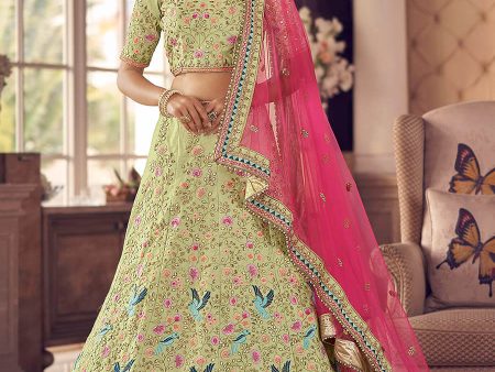 Myra Pista Green Art Silk Heavy Embroidered Lehenga Supply