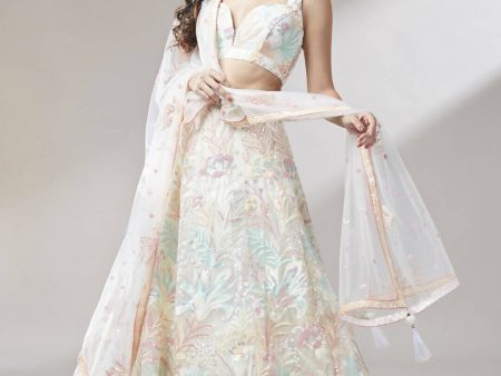 House of Panchhi Cream Net Sequinse Work Lehenga & Blouse with Dupatta Supply