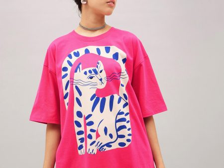 Lyush Women Barbie Pink Cat Print Oversized T-shirt Supply