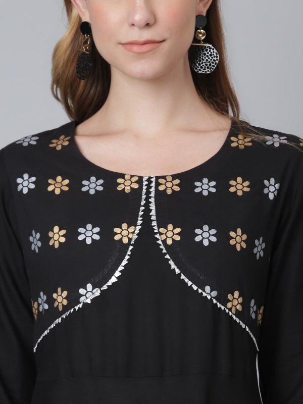 Khushal K Women Black Floral Yoke Design Kurta with Palazzos Online now