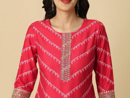 HERE&NOW Red & White Bandhani Printed Thread Work Kurta Online Hot Sale