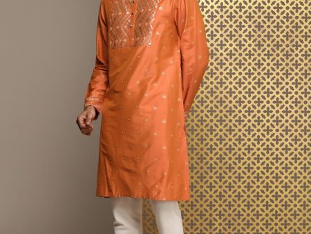 House of Pataudi Jashn Ethnic Motifs Yoke Design Sequinned Kurta Hot on Sale