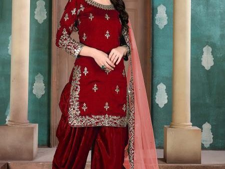 Myra Red Art Silk Embroidered Patiala Suit Sale