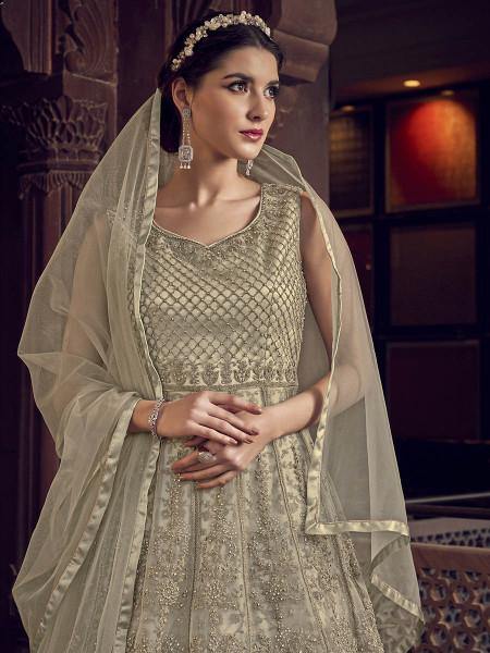 Myra Off White Embroidered Butterfly Net Anarkali Suit Sale