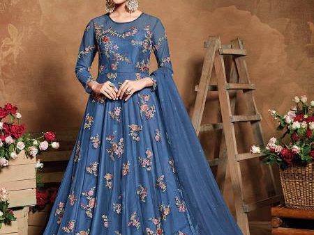 Myra Royal Blue Butterfly Net Embroidered Anarkali Suit Online now