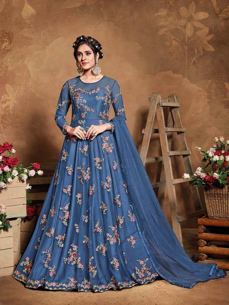 Myra Royal Blue Butterfly Net Embroidered Anarkali Suit Online now