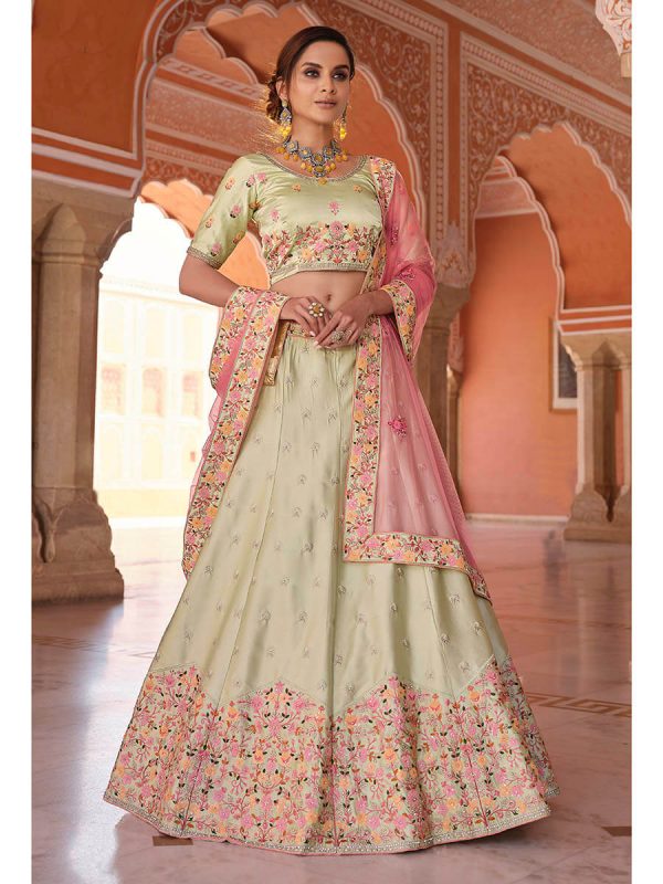 Myra Pista Green Embroidered Designer Lehenga Choli Supply