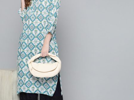 HERE&NOW Women Blue & White Ethnic Motifs Print Kurta Cheap