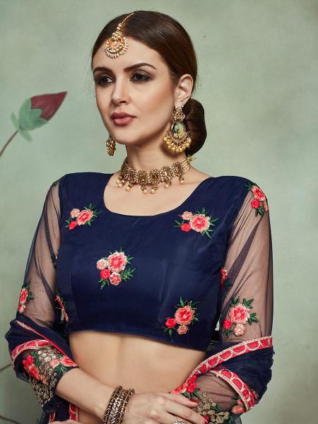 Myra Navy Blue Soft Net Heavy Embroidered Lehenga Fashion