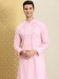 House of Pataudi Men Pink & White Bandhani Printed Pure Cotton Jashn Kurta For Discount