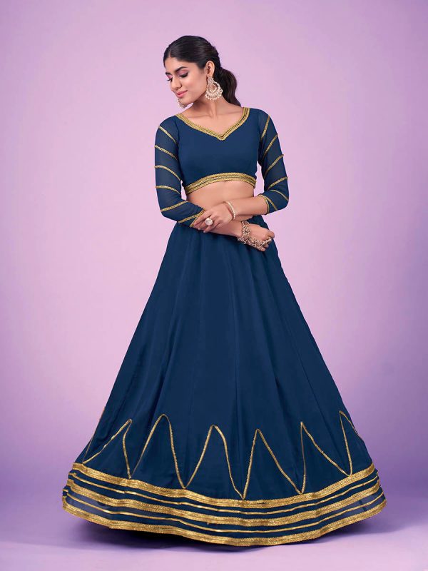 Myra Navy Blue Georgette Embroidered Designer Lehenga on Sale