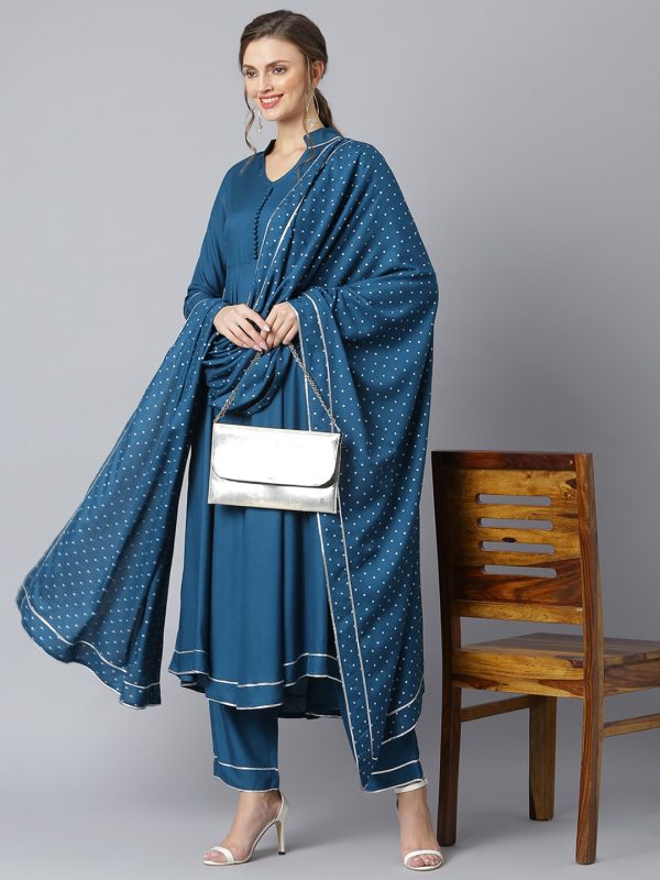 Khushal K Women Blue Regular Gotta Patti Kurta with Trousers & With Dupatta Fashion