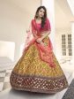 Myra Mustard Yellow and Rani Pink Art Silk Heavy Embroidered Lehenga For Cheap