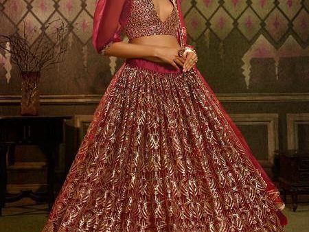 Myra Maroon Embroidered Net Lehenga Online Hot Sale