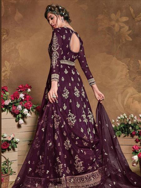 Myra Purple Butterfly Net Embroidered Anarkali Suit For Cheap