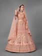 Myra Peach Heavy Embroidered Satin Bridal Lehenga Hot on Sale