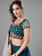 Myra Rama Green Heavy Embroidered Satin Velvet Bridal Lehenga Cheap