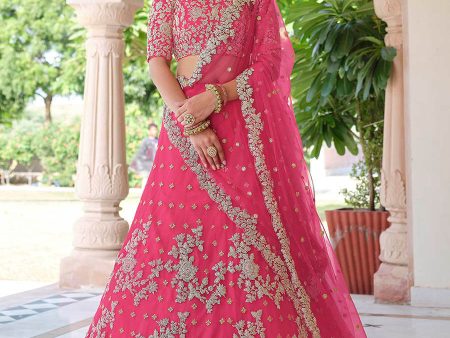 Myra Pink Net Embroidered Lehenga For Cheap