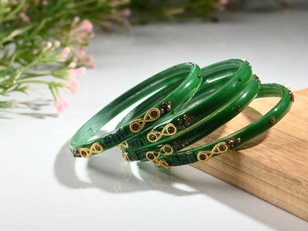 Afast Designer Fancy Party Bangle  Kada Set, Green, Glass, Pack Of 4 Fashion