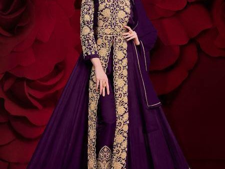 Myra Purple Georgette Embroidered Anarkali Pant Style Suit Online Sale