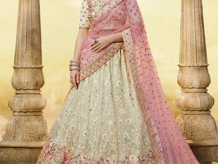 Myra White Heavy Embroidered Georgette Lehenga Discount