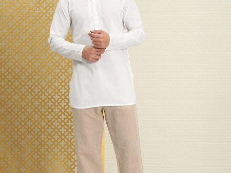 House of Pataudi Men Pure Cotton Solid Chikankari Jashn Short Kurta Hot on Sale