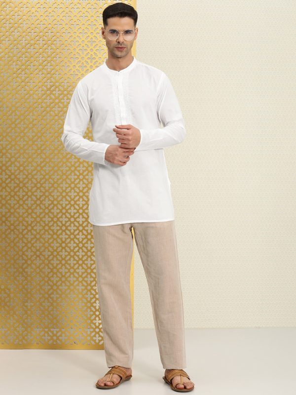 House of Pataudi Men Pure Cotton Solid Chikankari Jashn Short Kurta Hot on Sale