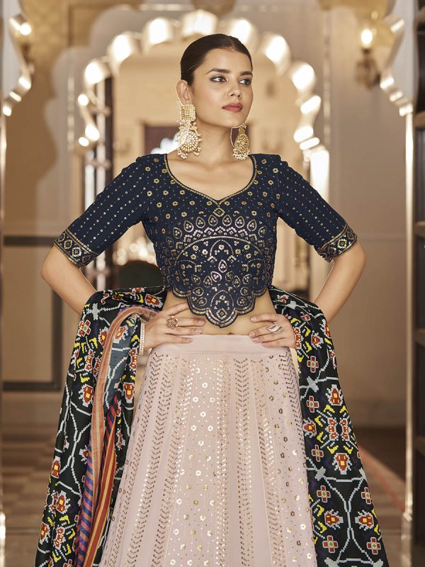 Myra Pink and Navy Blue Georgette Designer Lehenga Choli Online now