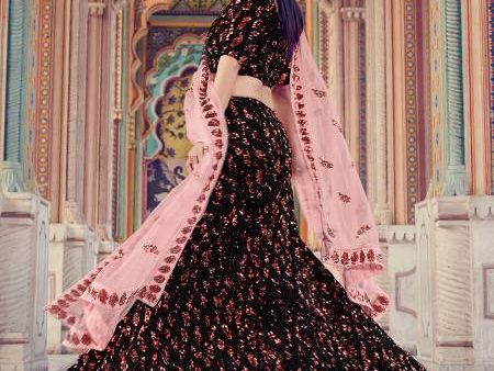 Myra Black Heavy Embroidered Fur Lehenga Discount