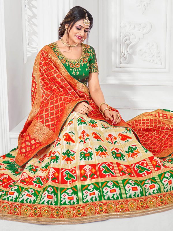 Myra Multicolour Jaquard Silk Designer Lehenga For Sale