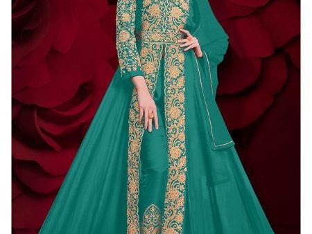 Myra Sky Blue Georgette Embroidered Anarkali Pant Style Suit on Sale