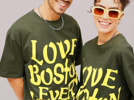 Lyush Olive LOVE BOSTON Oversized T-Shirt Hot on Sale