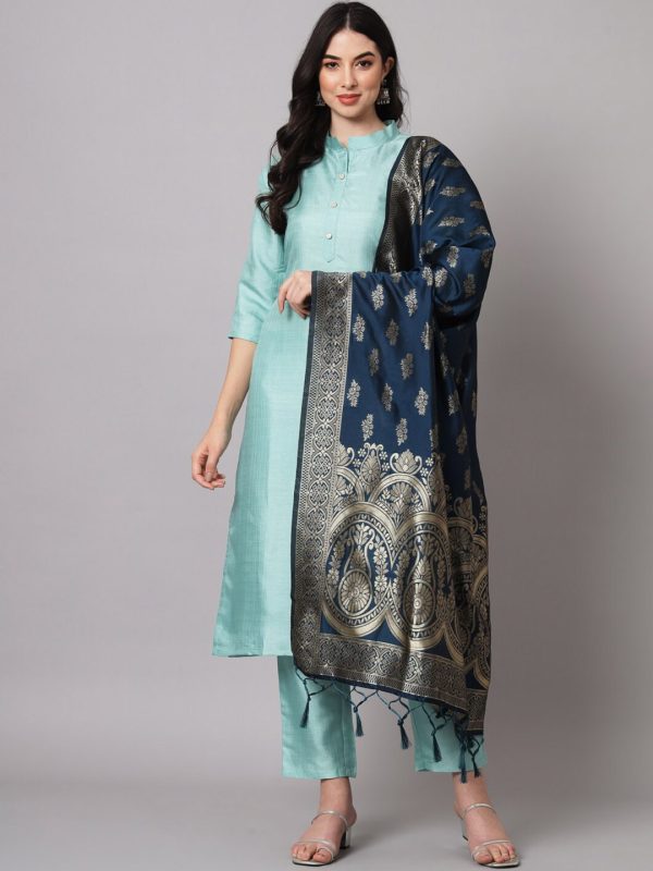 Kalini Cotton Silk Blend Kurta with Trousers & Banarasi Silk Dupatta Online